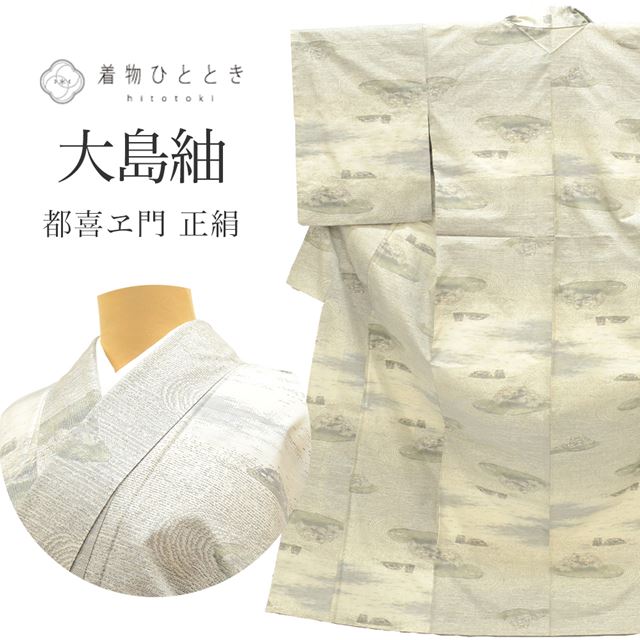 【中古】 大島紬 着物 正絹 リサイクル 裄64.5cm 身丈161.5cm 都喜ヱ門 仕立て上がり L グレー色系 石庭文様 紬 【 紬 紬の着物 リサイクル紬 正絹 袷 紬 着物 中古 古着 アウトレット 送料無料】tt0803b