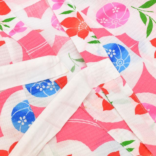 Vintage Japanese Yukata | Girls Children's Yukata & Heko-obi Set | White Cotton | Floral Temari | Kids 90cm | Sustainable | tt0822b