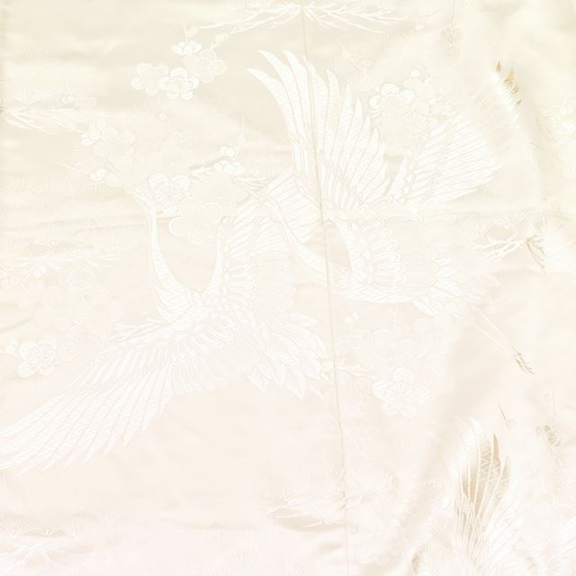 Vintage Japanese Kimono | Shiromuku | Cream Silk | Crane Pine Plum Embroidery | Bridal | Tall Size LL | Sustainable | tt0862b
