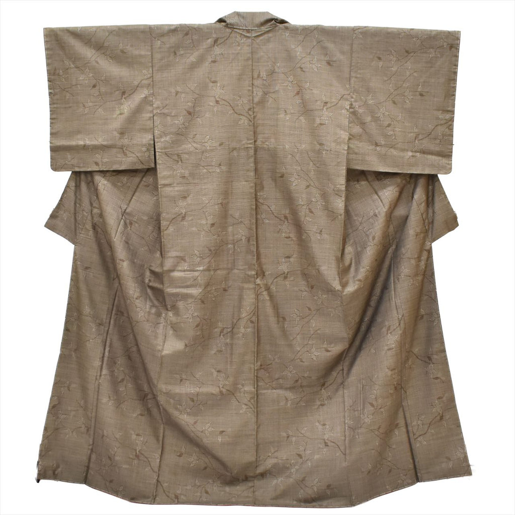 Vintage Japanese Kimono | Oshima Tsumugi | Brown Silk | Botanical | Mud-dyed | 7-thread | Unused | Size M | Sustainable | tt0868b