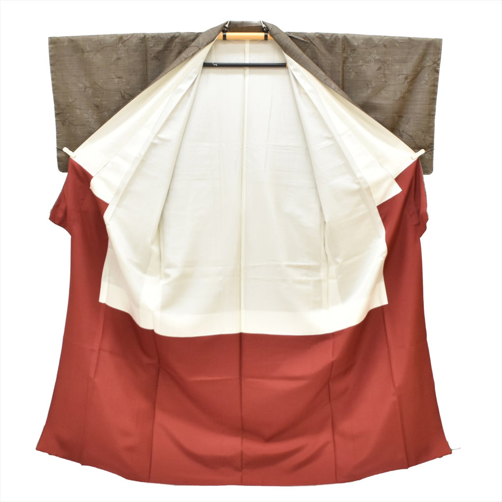 Vintage Japanese Kimono | Oshima Tsumugi | Brown Silk | Botanical | Mud-dyed | 7-thread | Unused | Size M | Sustainable | tt0868b