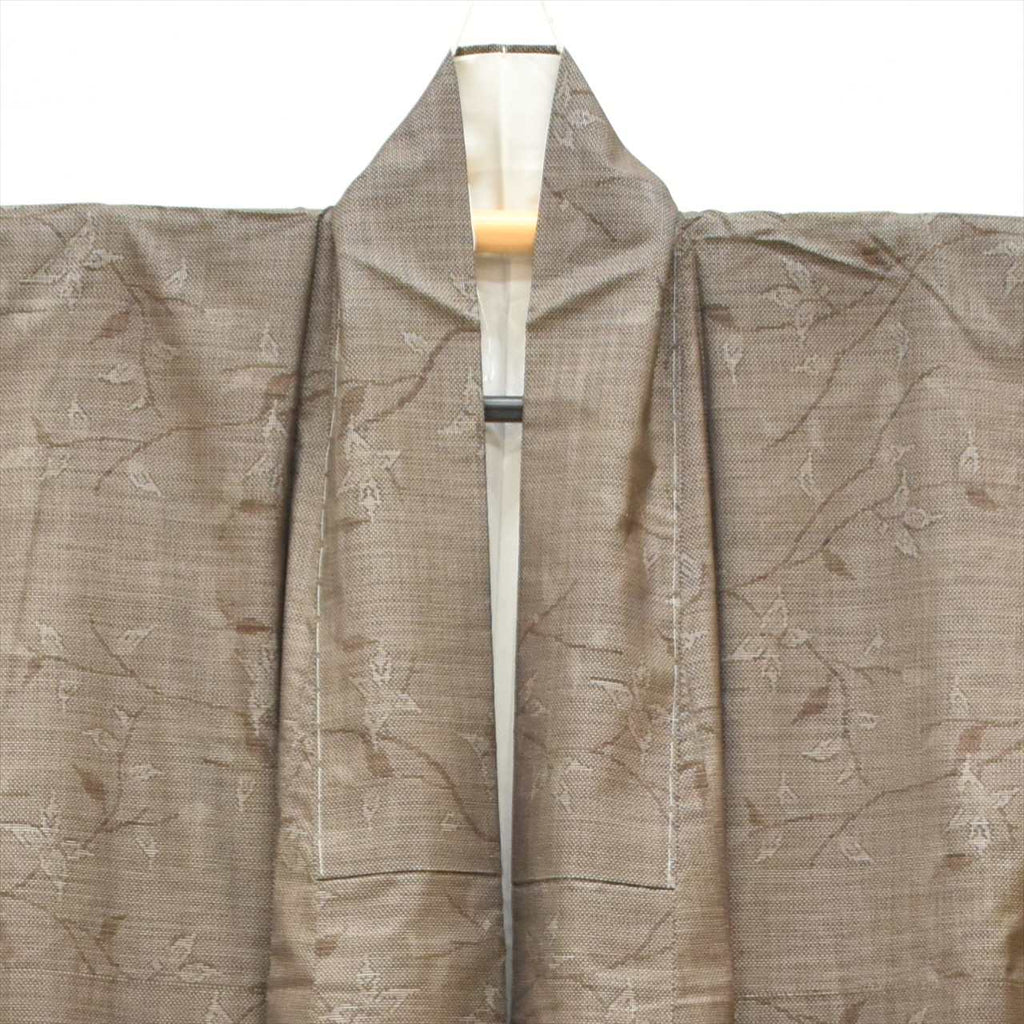 Vintage Japanese Kimono | Oshima Tsumugi | Brown Silk | Botanical | Mud-dyed | 7-thread | Unused | Size M | Sustainable | tt0868b