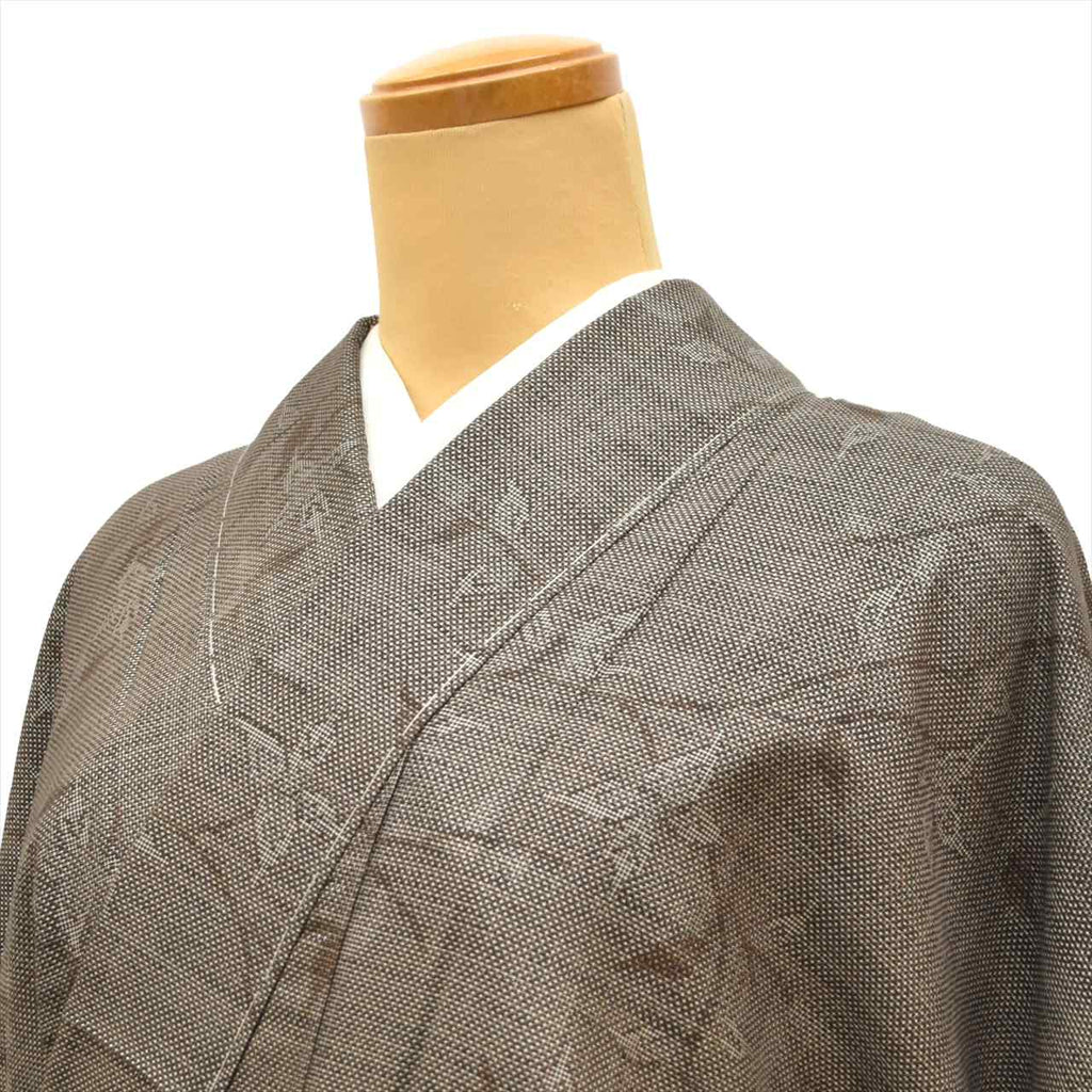 Vintage Japanese Kimono | Oshima Tsumugi | Brown Silk | Botanical | Mud-dyed | 7-thread | Unused | Size M | Sustainable | tt0868b