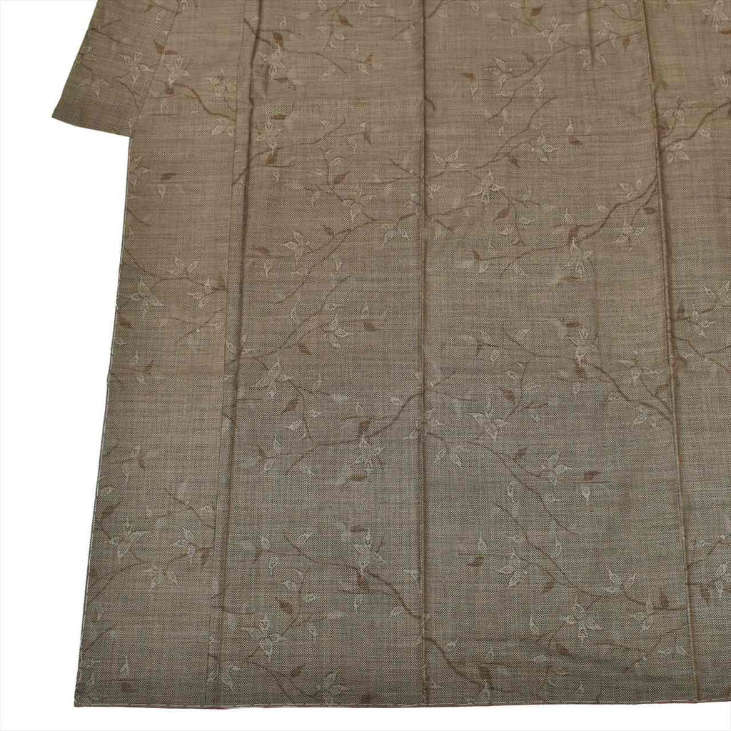 Vintage Japanese Kimono | Oshima Tsumugi | Brown Silk | Botanical | Mud-dyed | 7-thread | Unused | Size M | Sustainable | tt0868b