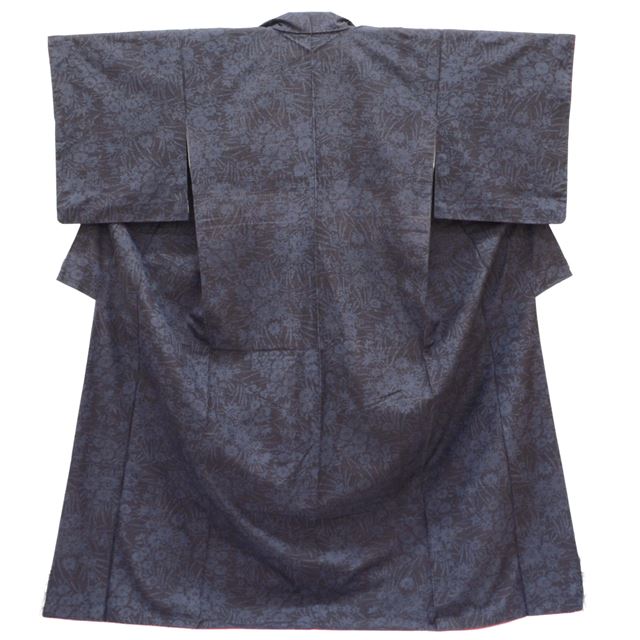 Vintage Japanese Kimono | Yuki Tsumugi | Navy Silk | Floral Pattern | UNESCO Heritage | Size L | Sustainable | tt0889b