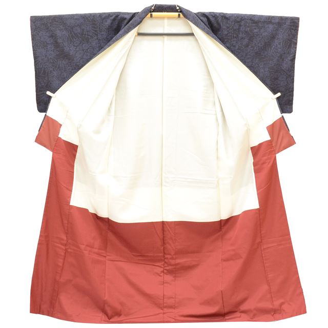Vintage Japanese Kimono | Yuki Tsumugi | Navy Silk | Floral Pattern | UNESCO Heritage | Size L | Sustainable | tt0889b