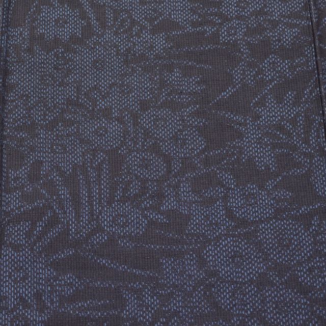 Vintage Japanese Kimono | Yuki Tsumugi | Navy Silk | Floral Pattern | UNESCO Heritage | Size L | Sustainable | tt0889b