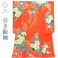 【中古】 リサイクル着物 引き振袖 花嫁衣装 正絹 裄65.5cm 身丈182cm M 赤色系 花文様 比翼付き 金駒刺繍 tt0892b[ 和服 成人 卒業式 お祝い 結婚式 パーティー 謝恩会 初詣 アウトレット きもの kimono ]