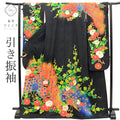 【中古】 リサイクル着物 引き振袖 花嫁衣装 正絹 裄65.7cm 身丈181cm M 黒色系 孔雀 花文様 比翼付き 金彩 tt0896b [ 和服 成人 卒業式 お祝い 結婚式 パーティー 謝恩会 初詣 アウトレット きもの kimono ]