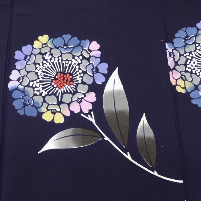 Vintage Japanese Yukata | Yukata | Navy Cotton | Hydrangea Pattern | Ladies | Petite Size S | Sustainable | tt0918b