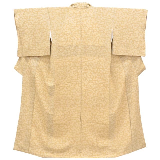 [Used] Komon (small patterned) recycled kimono, pure silk, sleeve length 68.5cm (27.0in), body length 156.0cm (61.4in), size M, brown, botanical pattern, crepe fabric, lined, high quality, semi-formal, spring, summer, autumn, winter, ready-made. 