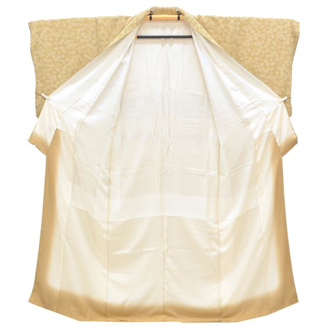 [Used] Komon (small patterned) recycled kimono, pure silk, sleeve length 68.5cm (27.0in), body length 156.0cm (61.4in), size M, brown, botanical pattern, crepe fabric, lined, high quality, semi-formal, spring, summer, autumn, winter, ready-made. 