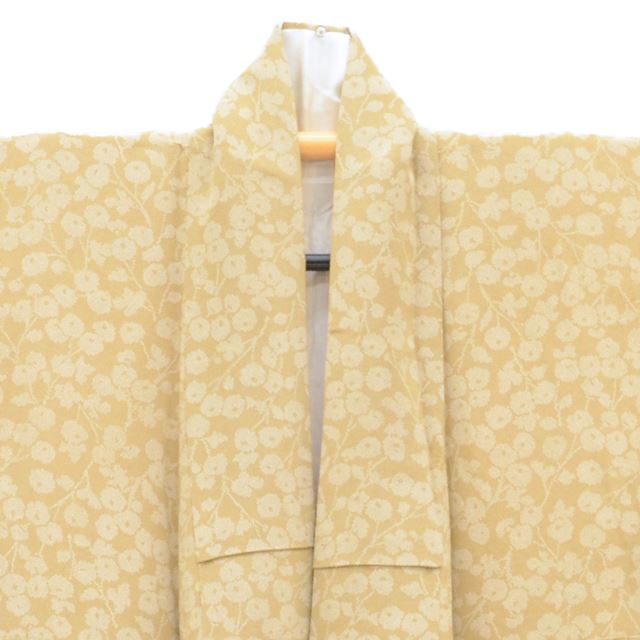 [Used] Komon (small patterned) recycled kimono, pure silk, sleeve length 68.5cm (27.0in), body length 156.0cm (61.4in), size M, brown, botanical pattern, crepe fabric, lined, high quality, semi-formal, spring, summer, autumn, winter, ready-made. 