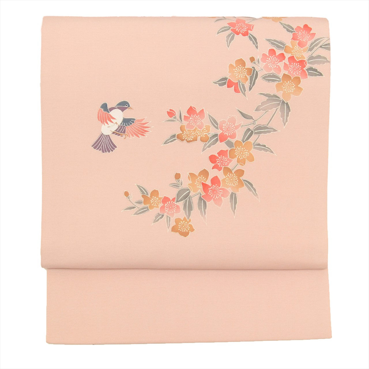 Vintage Japanese Obi | Nagoya Obi | Purple Synthetic | Floral Bird Pattern | Nine-sun | Otaiko | Sustainable | tt1051b