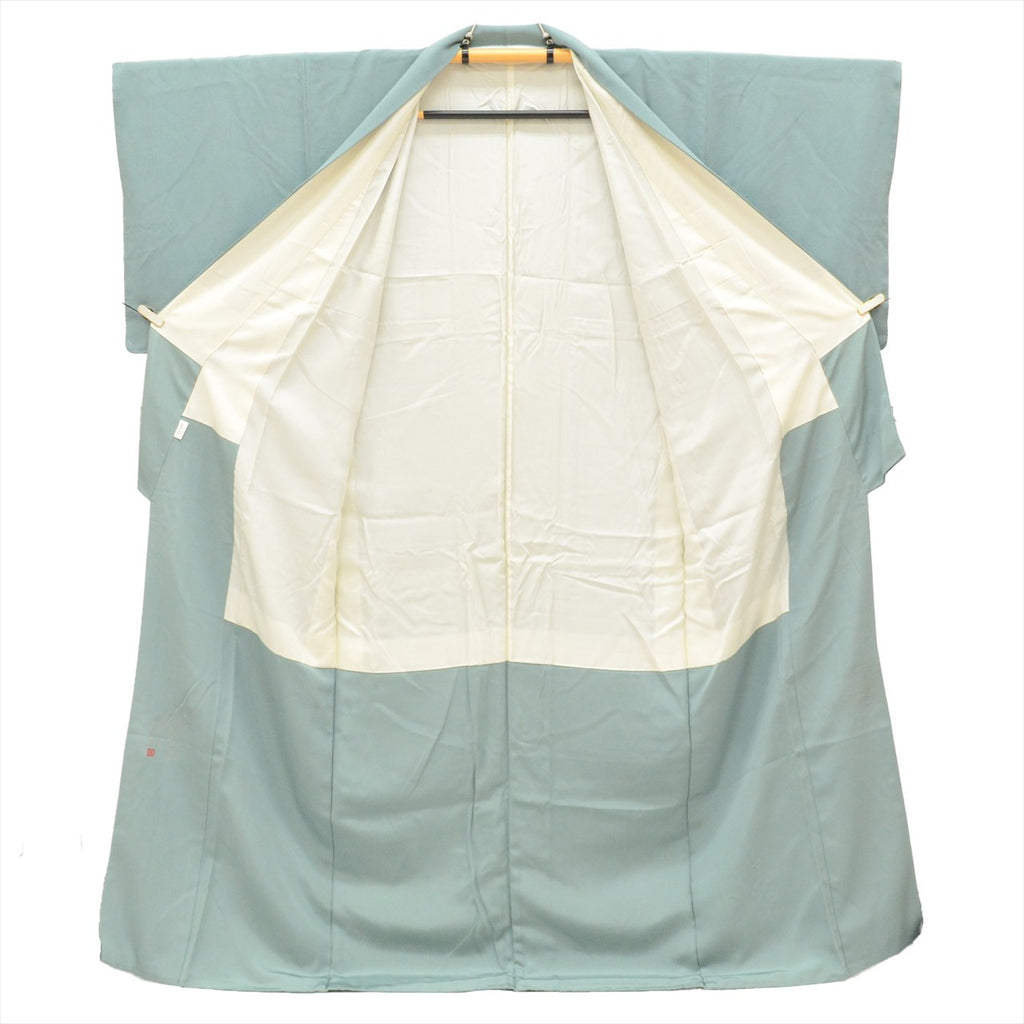 Vintage Japanese Kimono | Tsukesage | Green Silk | Reed Grass Rabbit | Matsuo Kouryu Artist | One Crest | Size L | Sustainable | tt1057b