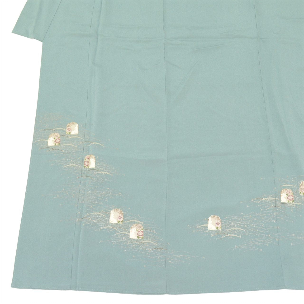 Vintage Japanese Kimono | Tsukesage | Green Silk | Reed Grass Rabbit | Matsuo Kouryu Artist | One Crest | Size L | Sustainable | tt1057b