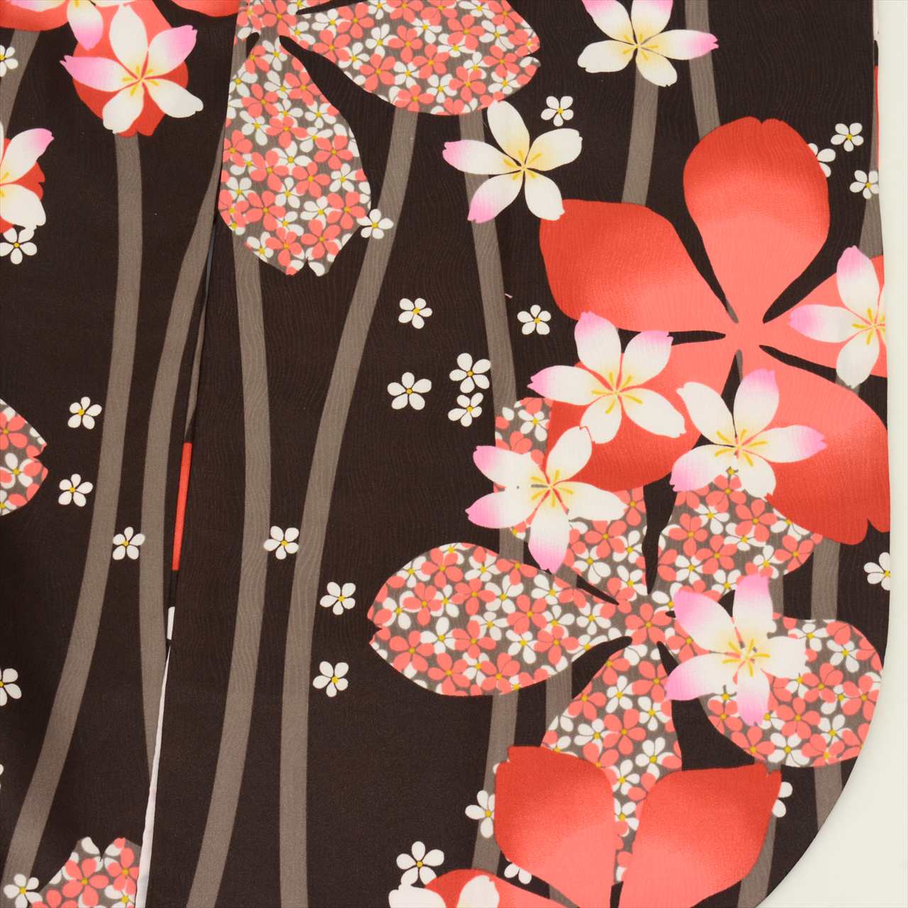 Vintage Japanese Hakama | Nishaku-sode & Hakama Set | Black Synthetic | Floral | With Han-obi | Size L | Sustainable | tt1058b