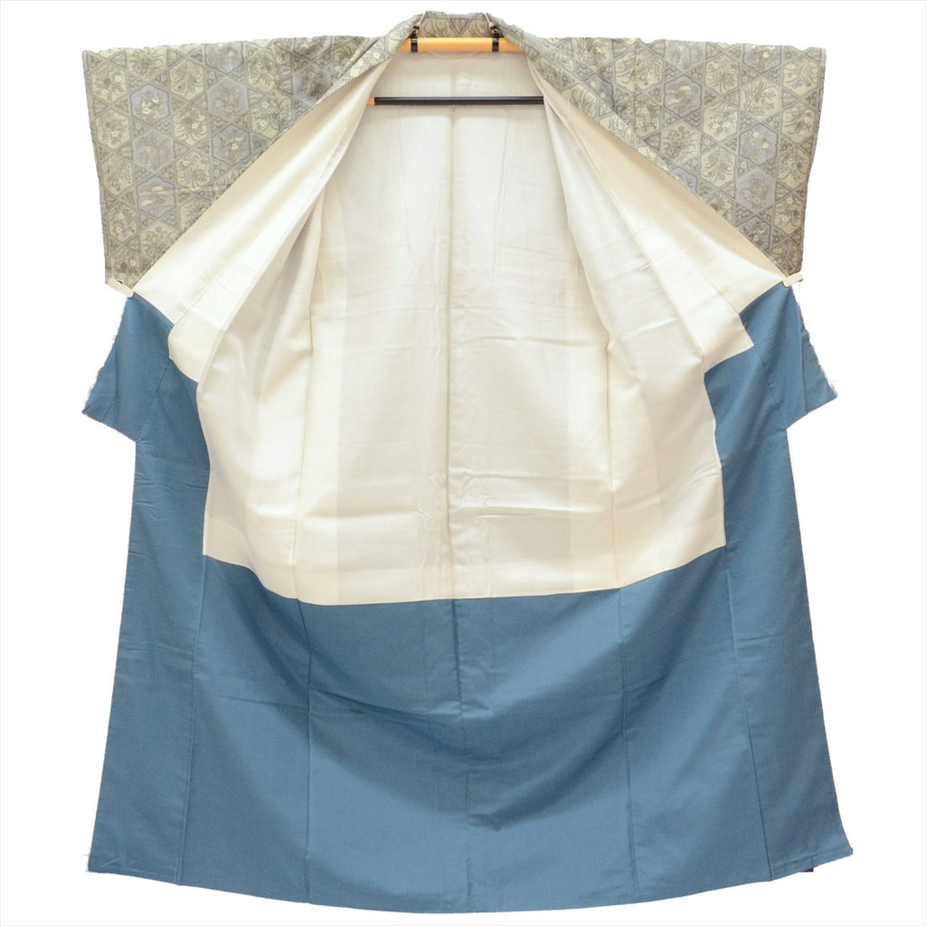 Vintage Japanese Kimono | Tsumugi | Gray Silk | Tortoiseshell Floral | Unused | Size M | Sustainable | tt1061b