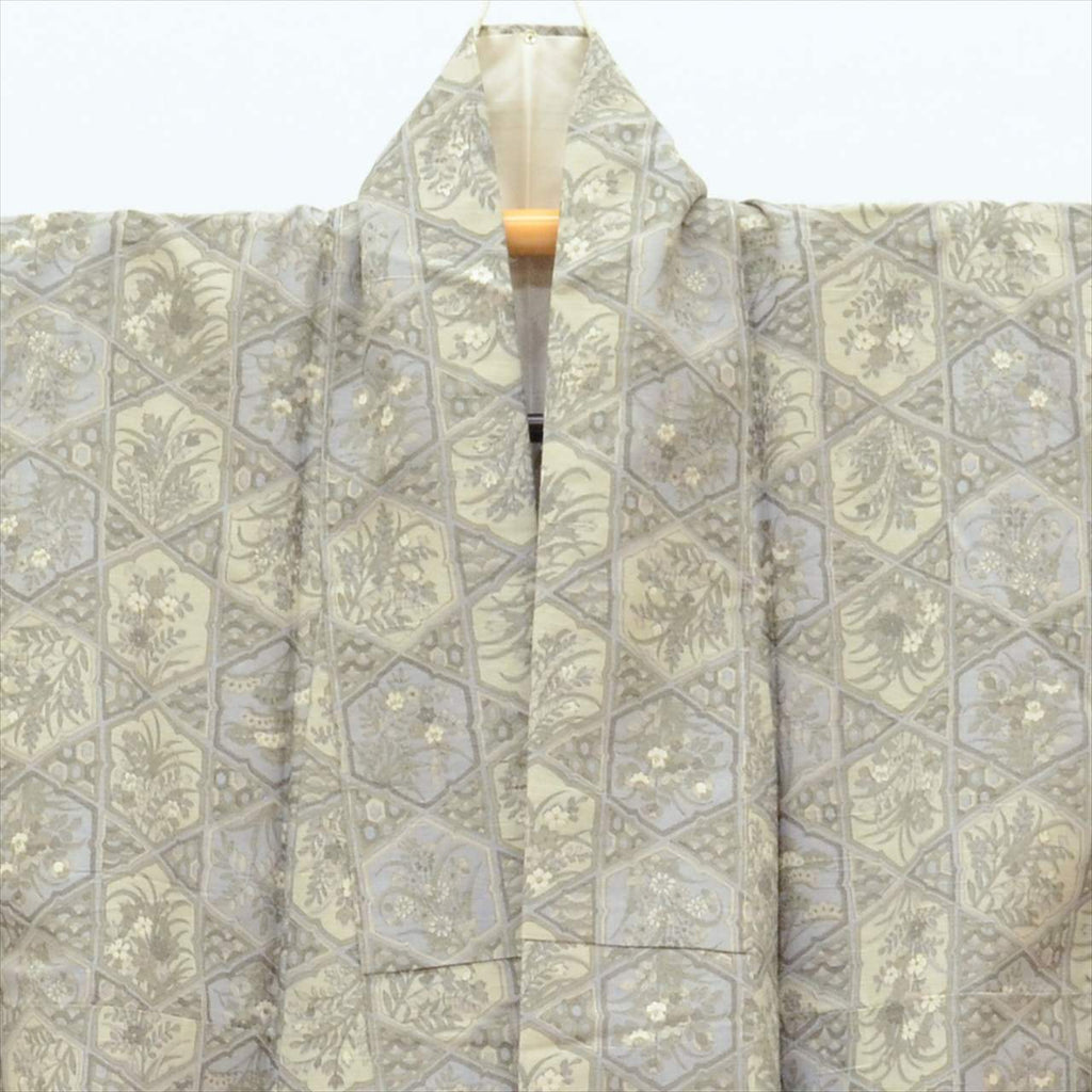 Vintage Japanese Kimono | Tsumugi | Gray Silk | Tortoiseshell Floral | Unused | Size M | Sustainable | tt1061b