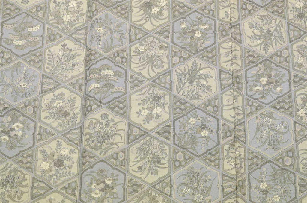 Vintage Japanese Kimono | Tsumugi | Gray Silk | Tortoiseshell Floral | Unused | Size M | Sustainable | tt1061b