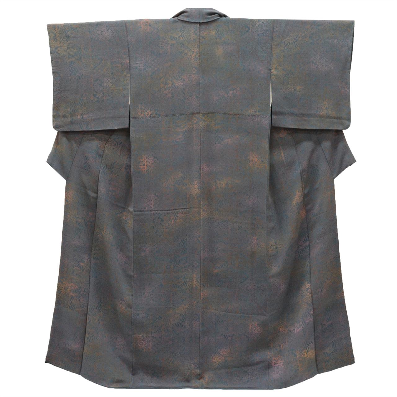 [Used] Komon (small patterned) recycled kimono, pure silk, length 155.0cm (61.0in), sleeve length 63.5cm (25.0in), size S, navy blue, floral pattern, crepe fabric, lined, high quality, semi-formal, spring, summer, autumn, winter, ready-made. 