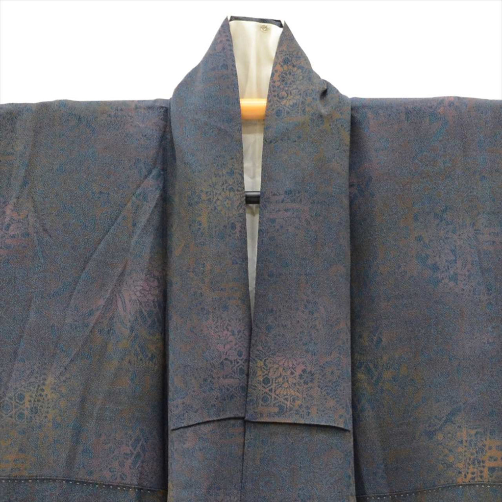 [Used] Komon (small patterned) recycled kimono, pure silk, length 155.0cm (61.0in), sleeve length 63.5cm (25.0in), size S, navy blue, floral pattern, crepe fabric, lined, high quality, semi-formal, spring, summer, autumn, winter, ready-made. 