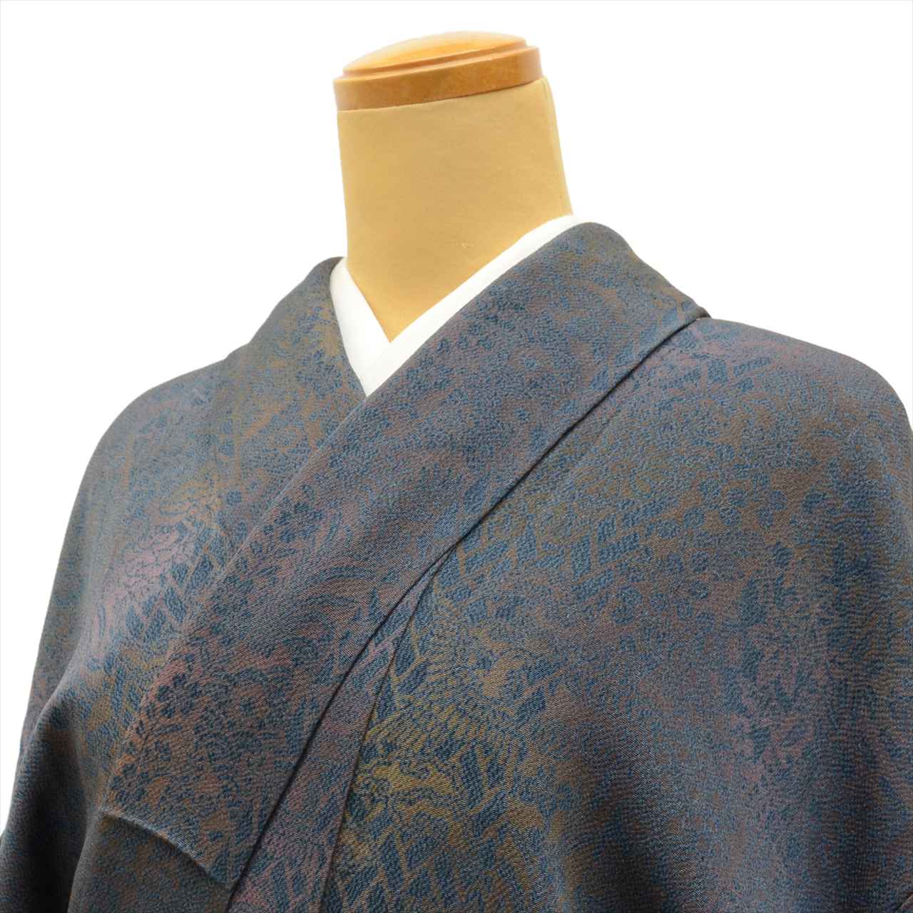 [Used] Komon (small patterned) recycled kimono, pure silk, length 155.0cm (61.0in), sleeve length 63.5cm (25.0in), size S, navy blue, floral pattern, crepe fabric, lined, high quality, semi-formal, spring, summer, autumn, winter, ready-made. 
