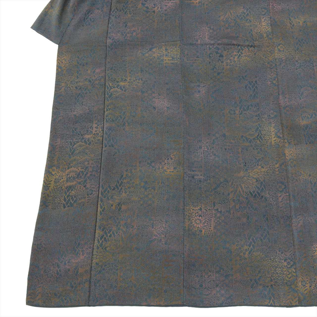 [Used] Komon (small patterned) recycled kimono, pure silk, length 155.0cm (61.0in), sleeve length 63.5cm (25.0in), size S, navy blue, floral pattern, crepe fabric, lined, high quality, semi-formal, spring, summer, autumn, winter, ready-made. 