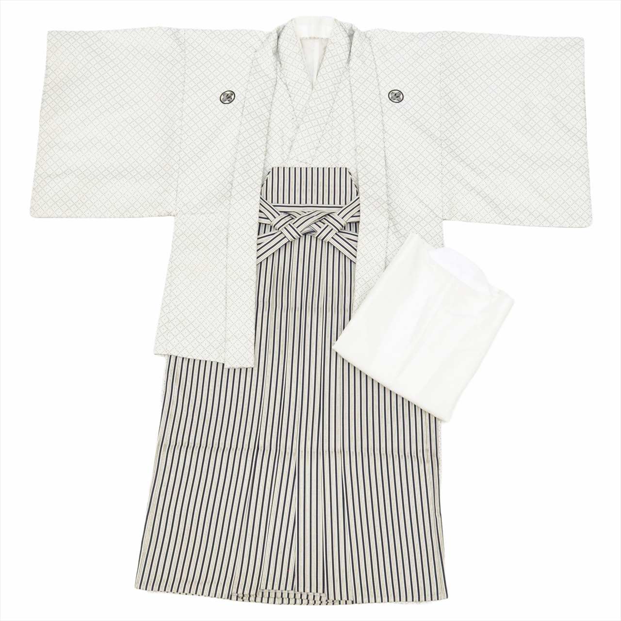 Vintage Japanese Hakama | Men's Montsuki Hakama Full Set | White Synthetic | Five Crests | Small Size SS | Sustainable | tt1101b