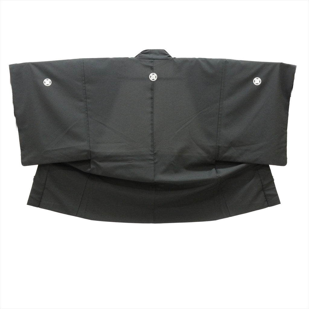 Vintage Japanese Hakama | Men's Montsuki Hakama Full Set | Black Synthetic | Five Crests | With Haori Himo | Sustainable | tt1146b