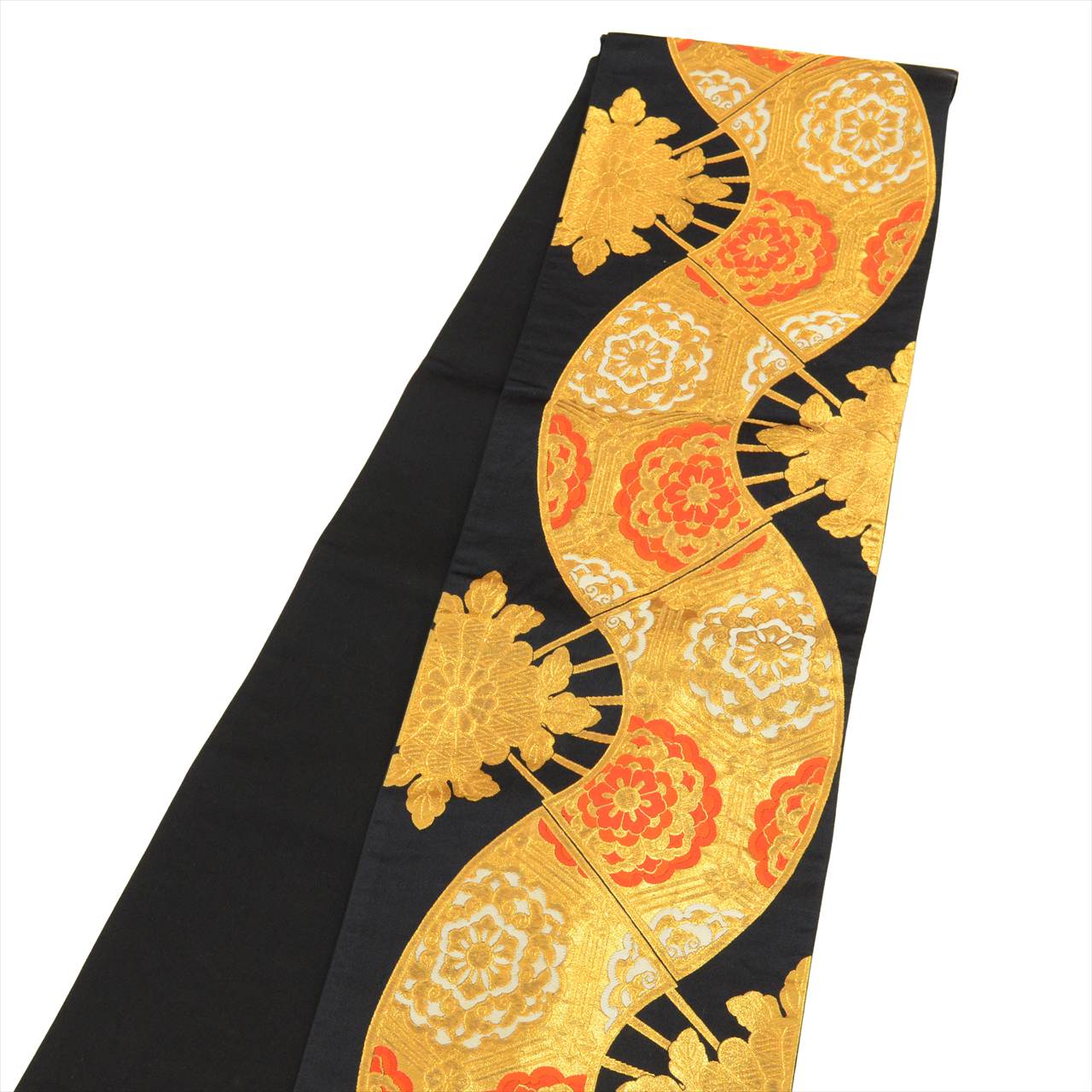 Vintage Japanese Obi | Girls Children's Fukuro Obi | Black Synthetic | Fan Floral | Junior | Sustainable | tt1163b
