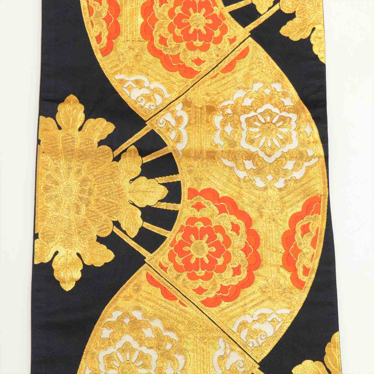 Vintage Japanese Obi | Girls Children's Fukuro Obi | Black Synthetic | Fan Floral | Junior | Sustainable | tt1163b