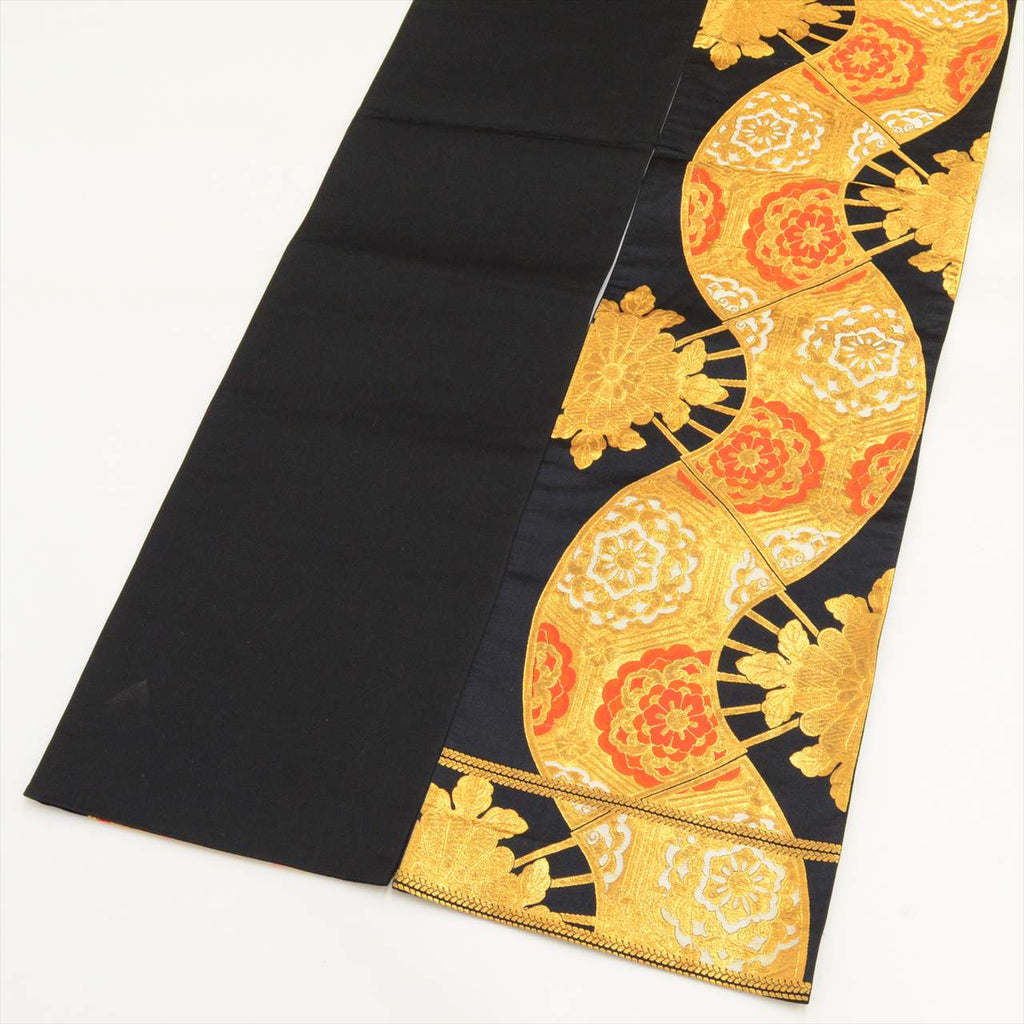 Vintage Japanese Obi | Girls Children's Fukuro Obi | Black Synthetic | Fan Floral | Junior | Sustainable | tt1163b
