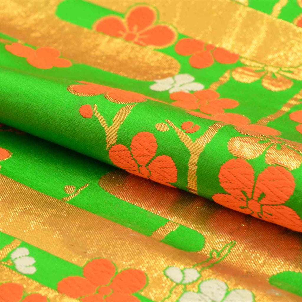 Vintage Japanese Obi | Girls Children's Fukuro Obi | Green Silk | E-gasumi Spear Plum | Junior | Sustainable | tt1167b