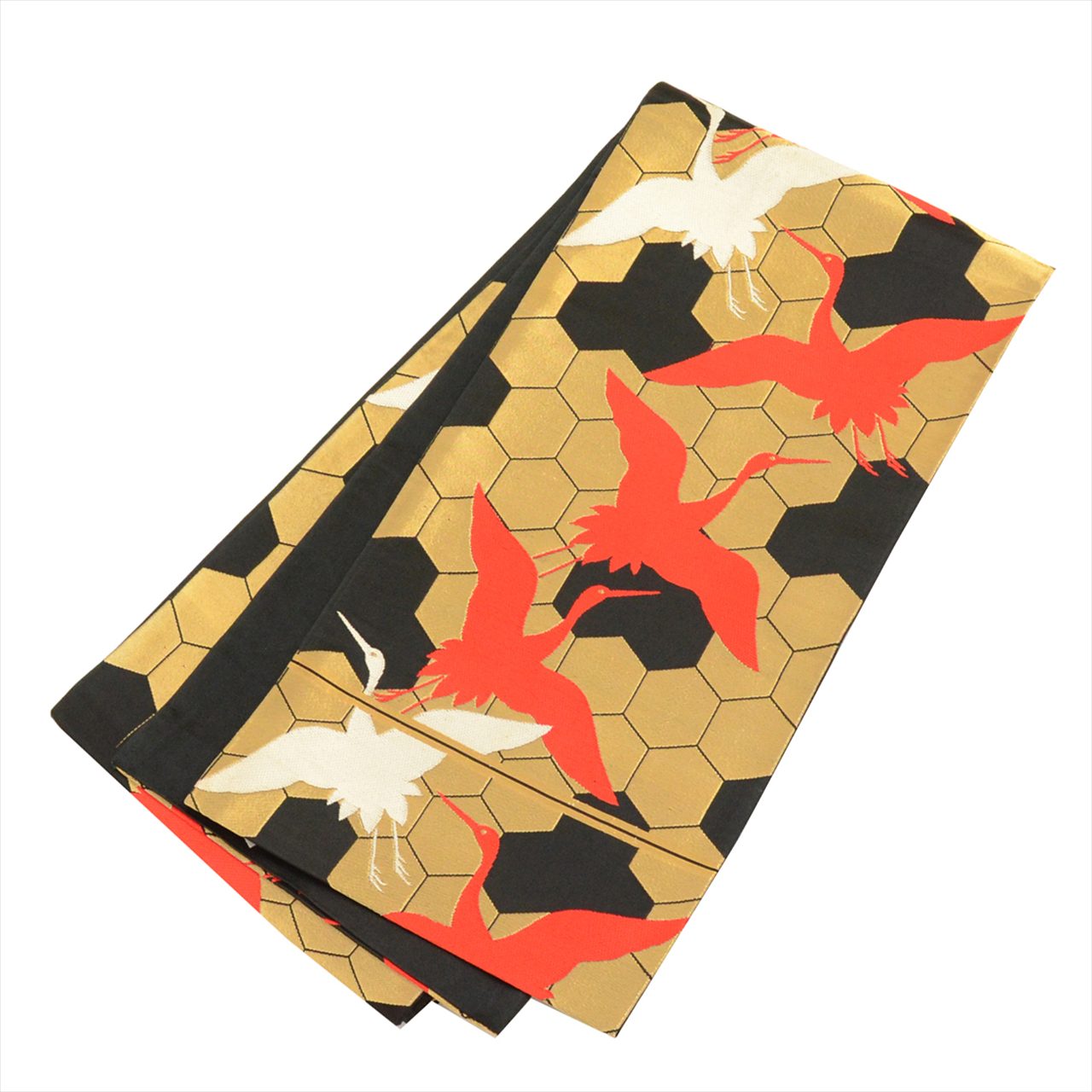 Vintage Japanese Obi | Girls Children's Fukuro Obi | Black Silk | Crane Pattern | Junior | Sustainable | tt1168b