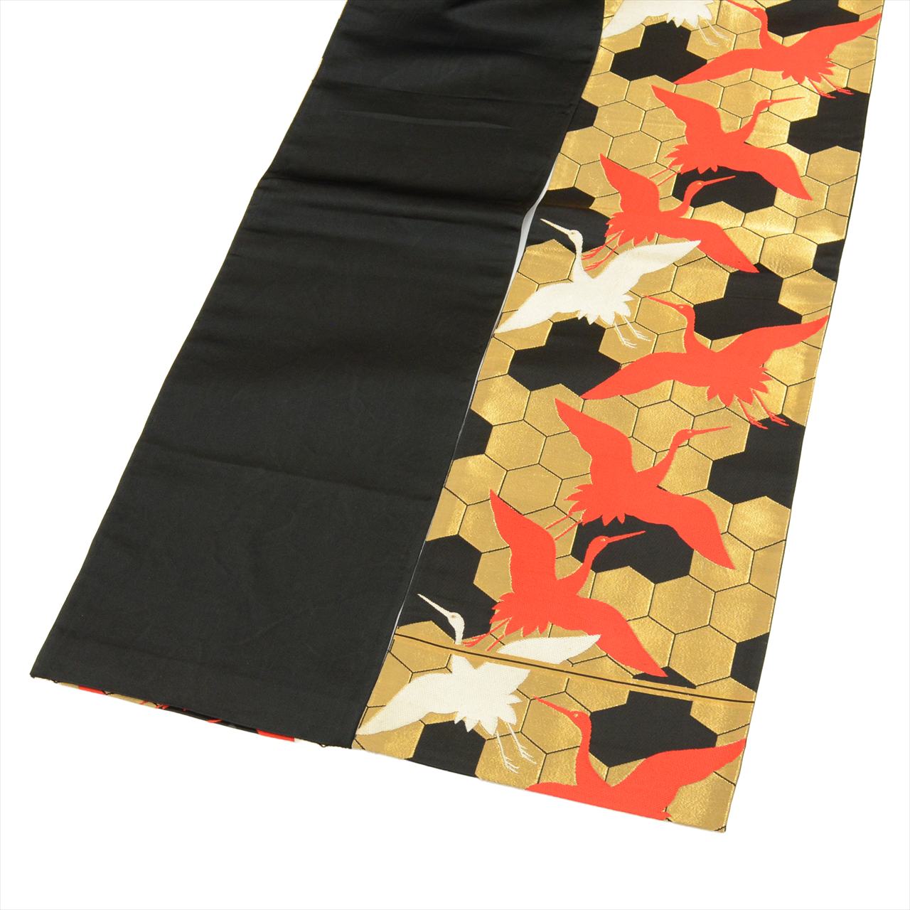 Vintage Japanese Obi | Girls Children's Fukuro Obi | Black Silk | Crane Pattern | Junior | Sustainable | tt1168b