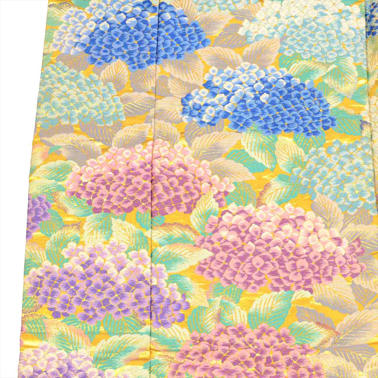 [Used] Silk Uchikake (wedding kimono), 198.0cm (78.0in) length (LL size), 66.5cm (26.2in) sleeve length, recycled kimono, gold, red, blue, purple tones, hydrangea pattern, Tang-style weaving, gold leaf, tt1173b [Japanese clothing, outlet, kimono] 