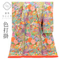 【中古】 色打掛 正絹 身丈195cm L 裄丈67cm リサイクル着物 紫色系 四季花文様 唐織 引き箔 tt1175b[ 和服 アウトレット きもの kimono ]
