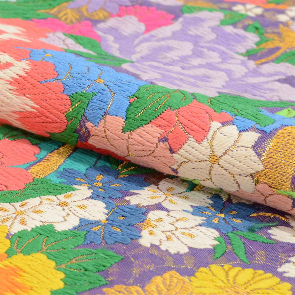 [Used] Silk Uchikake (wedding kimono), Length 195.0cm (76.8in) (L), Sleeve Length 67.0cm (26.4in), Recycled Kimono, Purple, Four Seasons Floral Pattern, Tang Weave, Gold Leaf, tt1175b [Japanese Clothing, Outlet, Kimono] 
