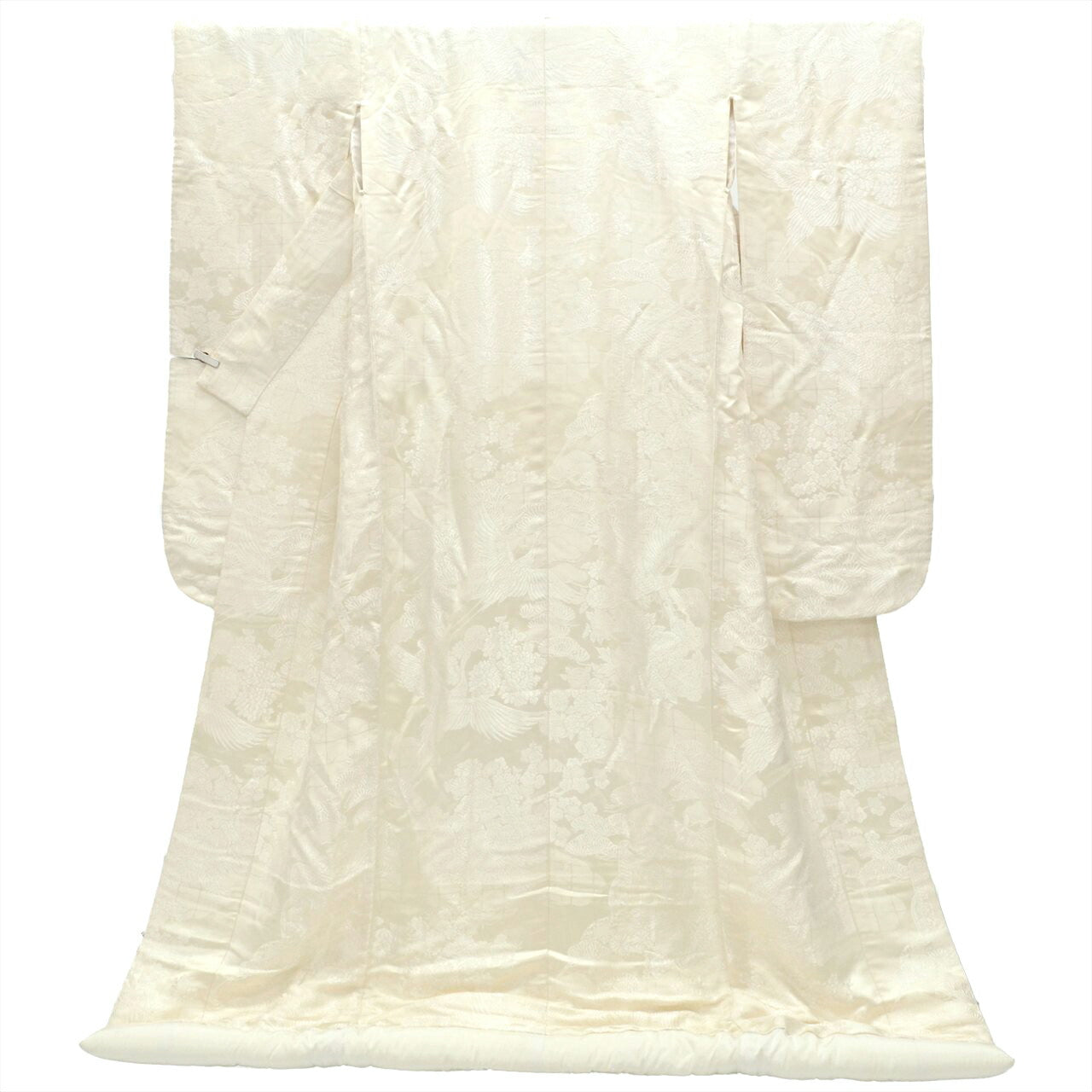 Vintage Japanese Kimono | Shiromuku | Cream Silk | Crane Goshoguruma Kara-ori | Bridal | Size L | Sustainable | tt1179b