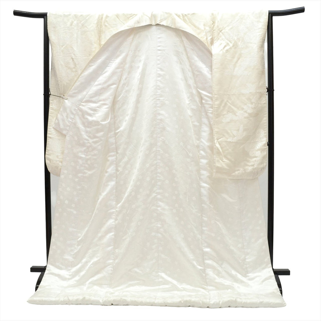 Vintage Japanese Kimono | Shiromuku | Cream Silk | Crane Goshoguruma Kara-ori | Bridal | Size L | Sustainable | tt1179b