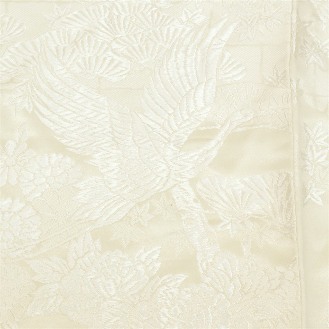 Vintage Japanese Kimono | Shiromuku | Cream Silk | Crane Goshoguruma Kara-ori | Bridal | Size L | Sustainable | tt1179b