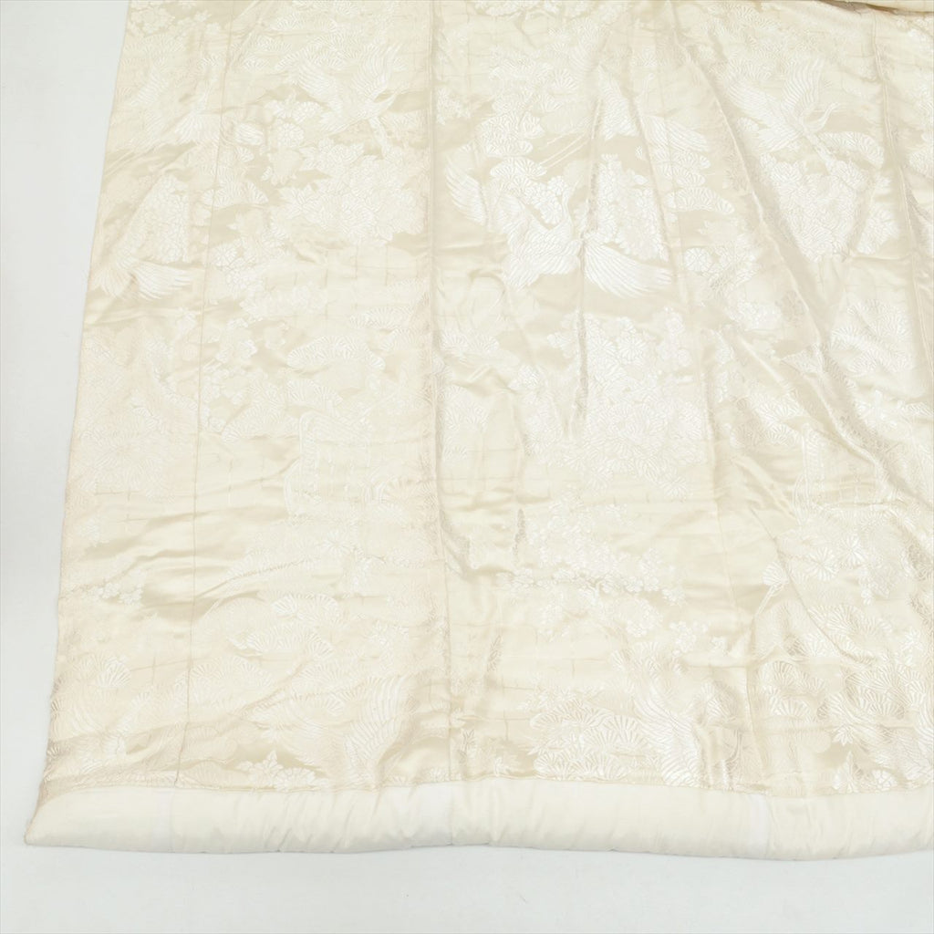 Vintage Japanese Kimono | Shiromuku | Cream Silk | Crane Goshoguruma Kara-ori | Bridal | Size L | Sustainable | tt1179b