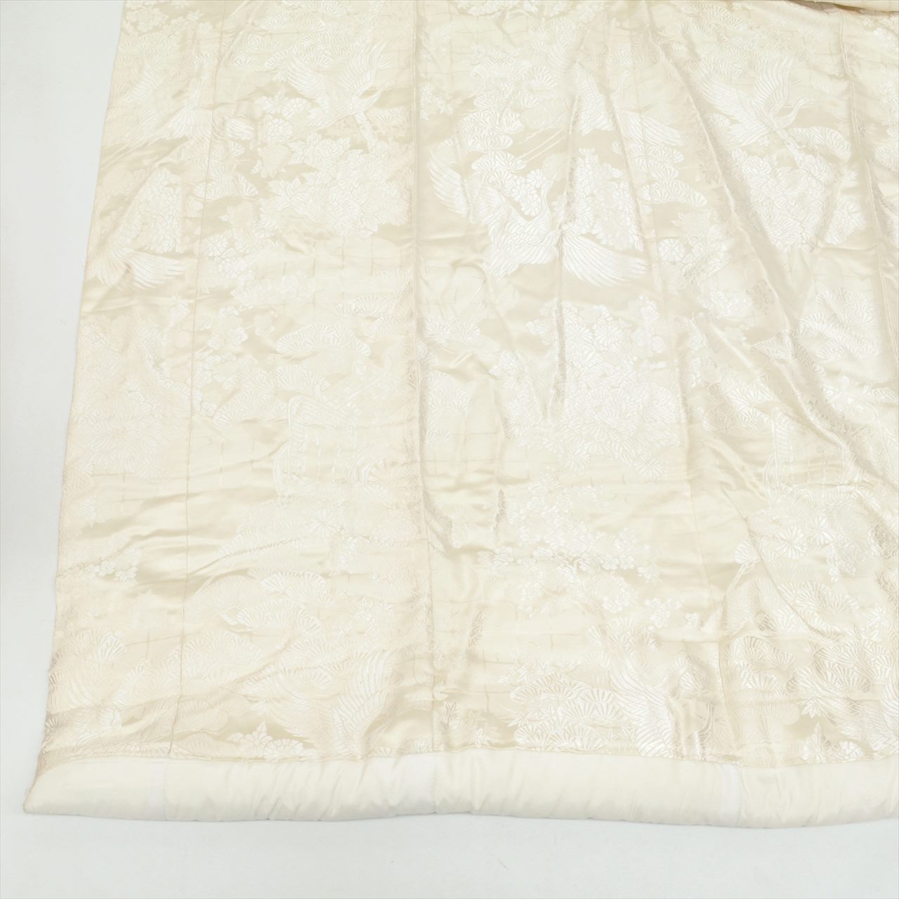 Vintage Japanese Kimono | Shiromuku | Cream Silk | Crane Goshoguruma Kara-ori | Bridal | Size L | Sustainable | tt1179b