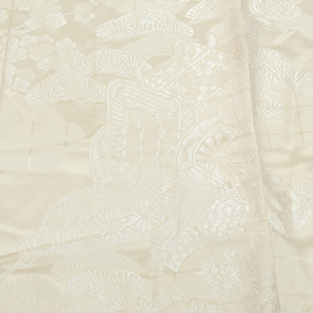 Vintage Japanese Kimono | Shiromuku | Cream Silk | Crane Goshoguruma Kara-ori | Bridal | Size L | Sustainable | tt1179b