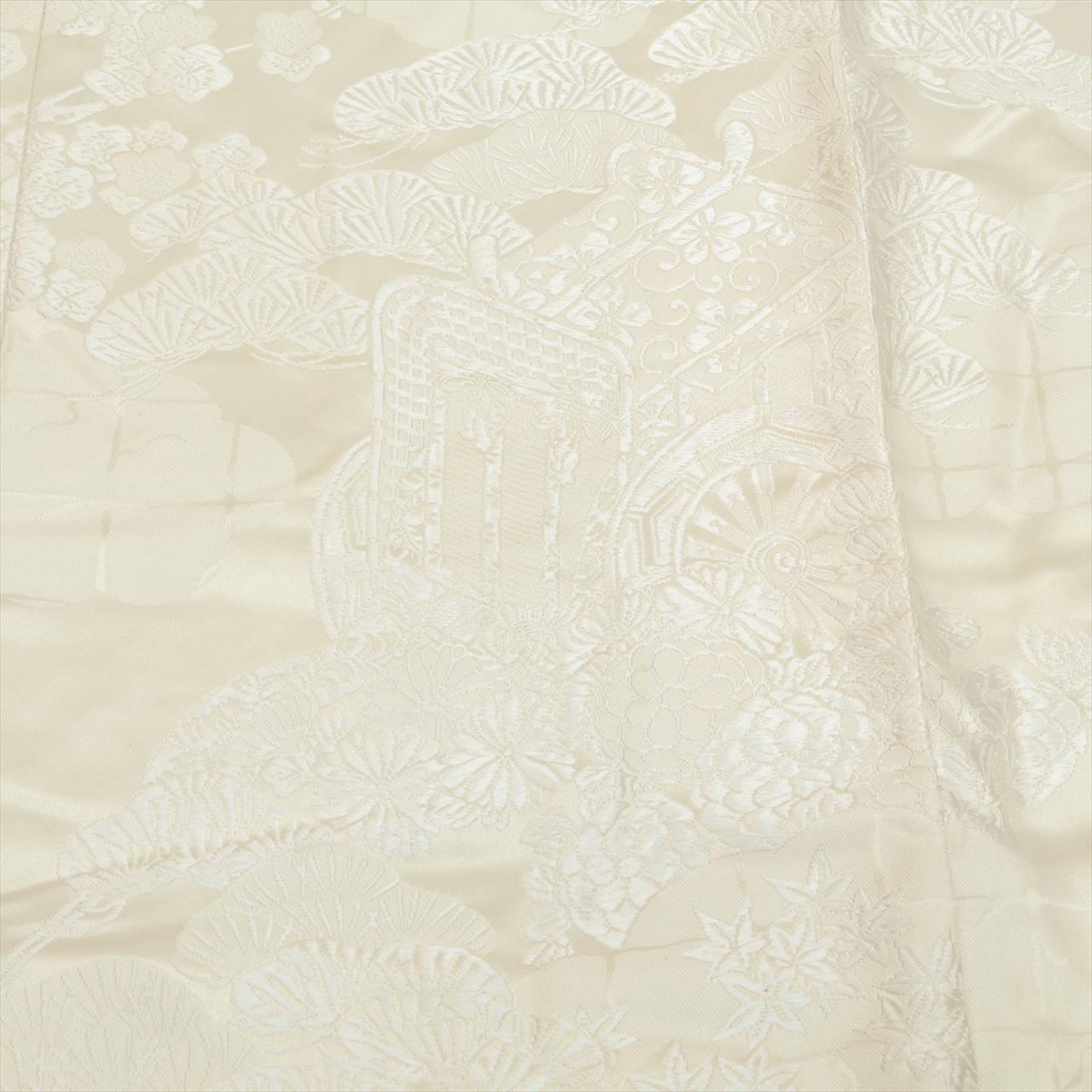 Vintage Japanese Kimono | Shiromuku | Cream Silk | Crane Goshoguruma Kara-ori | Bridal | Size L | Sustainable | tt1179b