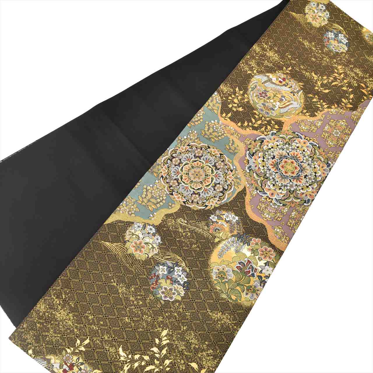 Vintage Japanese Obi | Kuro-Tomesode & Fukuro Obi Set | Black Silk | Phoenix Floral | Five Crests | With Accessories | Sustainable | tt1195b