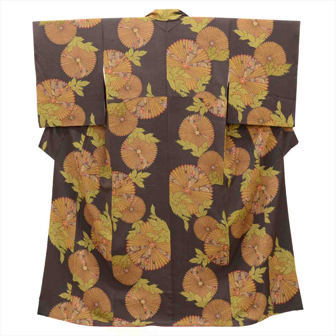 [Used] Komon (small patterned) recycled kimono, pure silk, length 159.5cm (M), sleeve length 66.5cm, excellent condition, brown tones, chrysanthemum pattern, crepe fabric, lined, high quality, semi-formal, spring, summer, autumn, winter, ready-made. 