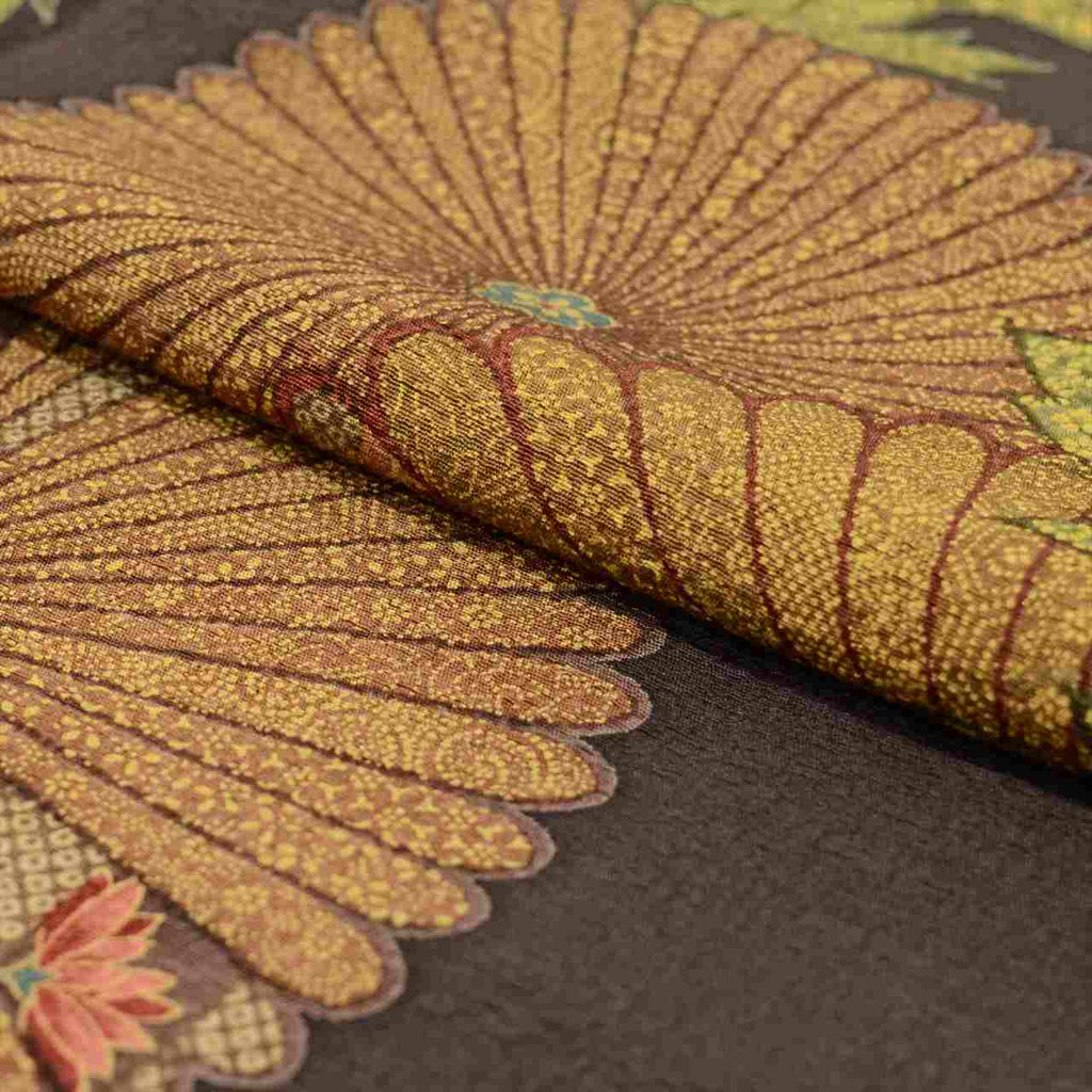 [Used] Komon (small patterned) recycled kimono, pure silk, length 159.5cm (M), sleeve length 66.5cm, excellent condition, brown tones, chrysanthemum pattern, crepe fabric, lined, high quality, semi-formal, spring, summer, autumn, winter, ready-made. 