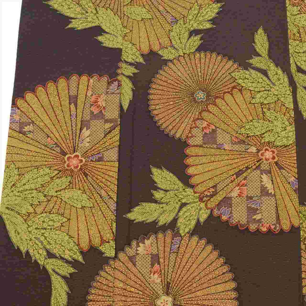 [Used] Komon (small patterned) recycled kimono, pure silk, length 159.5cm (M), sleeve length 66.5cm, excellent condition, brown tones, chrysanthemum pattern, crepe fabric, lined, high quality, semi-formal, spring, summer, autumn, winter, ready-made. 